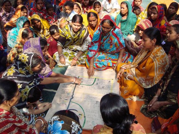 A women-led village council prepares a “social map” of the local community. Credit: Naimul Haq/IPS A women-led village council prepares a “social map” of the local community. Credit: Naimul Haq/IPS