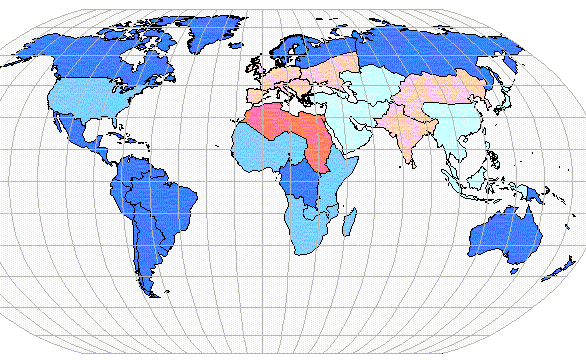 First Water availability (real) by natural-economic regions of the world 