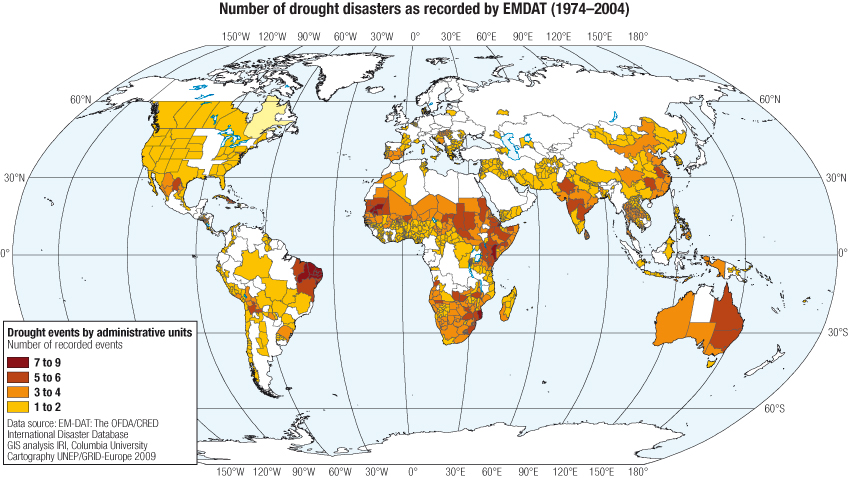 Number of drought disasters as recorded by EMDAT (1974-2004) Number of drought disasters as recorded by EMDAT (1974-2004)