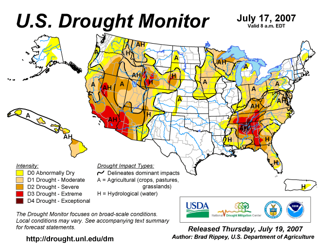 Drought Depiction of US at around 2007 Drought Depiction of US at around 2007