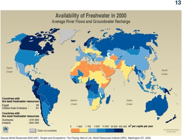 Availability of freshwater in 2000 Availability of freshwater in 2000