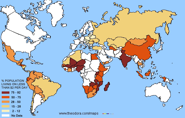 Percent of Population Living on Less Than $2 USD per day