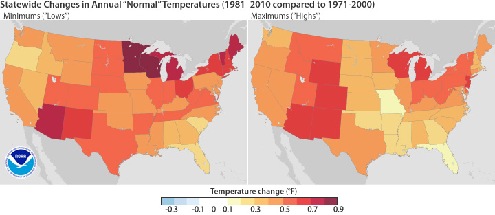 Average U.S. temperature increases by 0.5 degrees F -- New 1981-2010 'normals' to be released this week Average U.S. temperature increases by 0.5 degrees F -- New 1981-2010 'normals' t