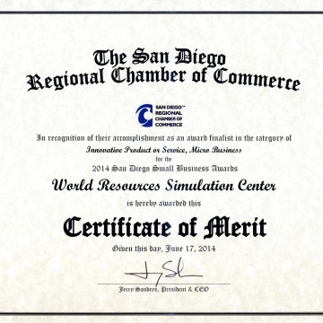 Certificate of Merit - San Diego Regional Chamber of Commerce San Diego Regional Chamber of Commerce SimCenter Certificate of Merit Awards
